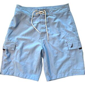 Men's Nautica Light Blue Cargo Board Shorts Swim Trunks Size 30